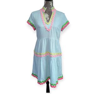 Sail to Sable Blue Linen Ric Rac Dress